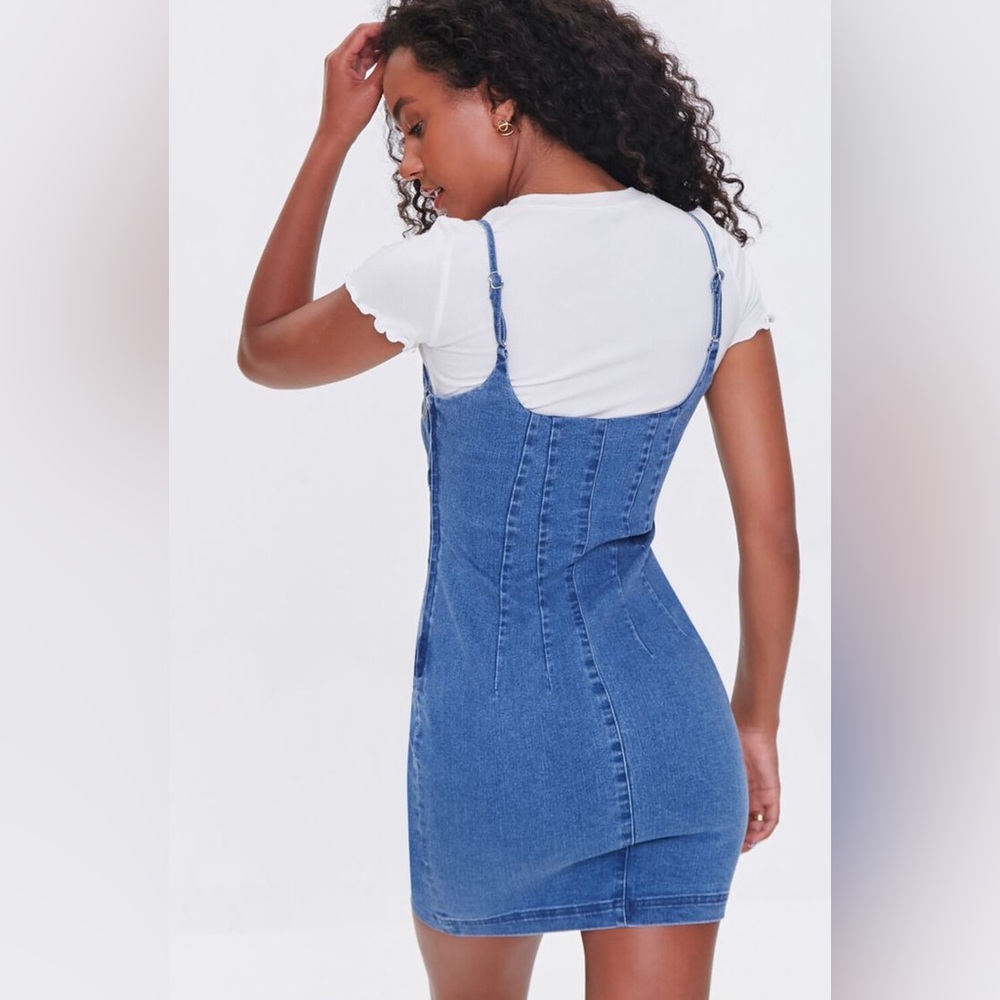 Denim Pinafore Mini Dress - Picture 2 of 8